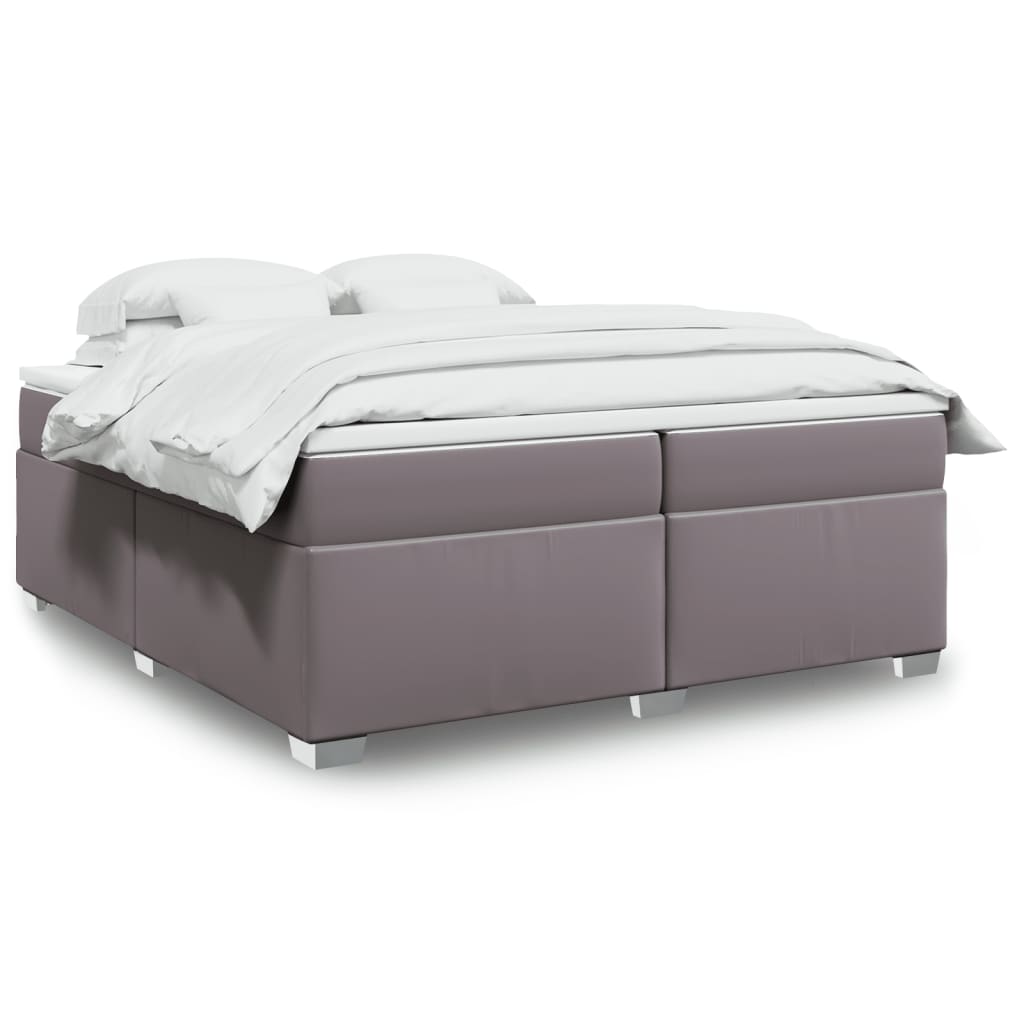Κρεβάτι Boxspring με Στρώμα Γκρι 200x200 εκ. Συνθετικό Δέρμα - Pakobazaar