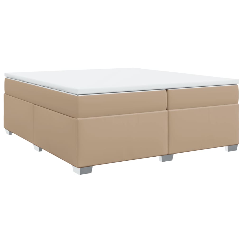 Κρεβάτι Boxspring με Στρώμα Καπουτσίνο 200x200εκ.από Συνθ.Δέρμα - Pakobazaar