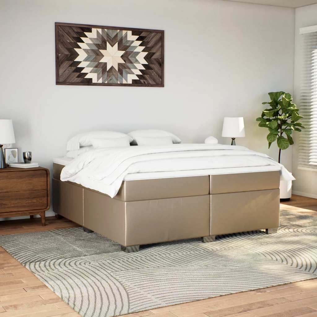 Κρεβάτι Boxspring με Στρώμα Καπουτσίνο 200x200εκ.από Συνθ.Δέρμα - Pakobazaar