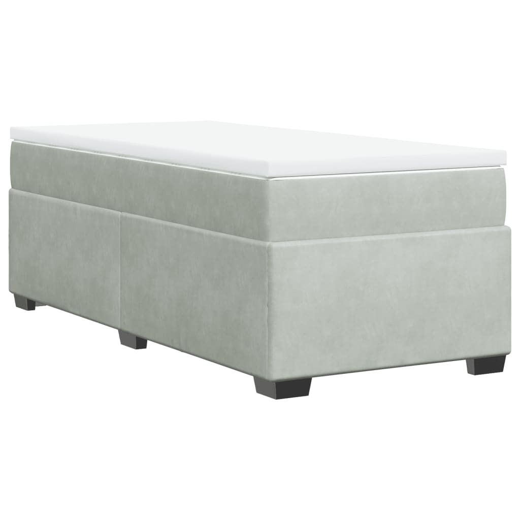Κρεβάτι Boxspring με Στρώμα Ανοιχτό Γκρι 90x190 εκ. Βελούδινο - Pakobazaar