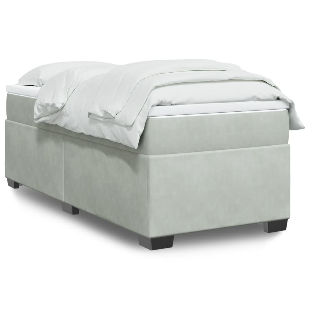Κρεβάτι Boxspring με Στρώμα Ανοιχτό Γκρι 90x190 εκ. Βελούδινο - Pakobazaar
