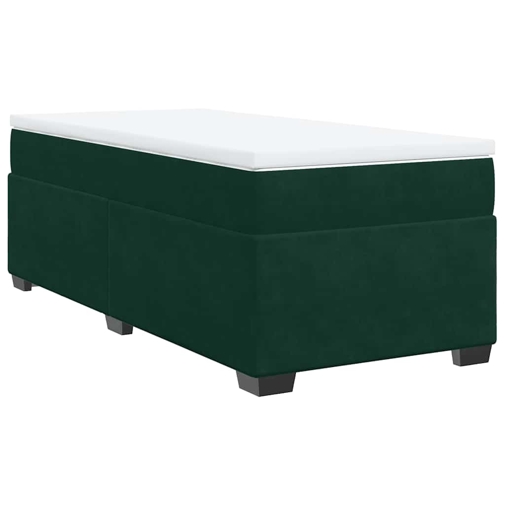 Κρεβάτι Boxspring με Στρώμα Σκούρο Πράσινο 90x190 εκ. Βελούδινο