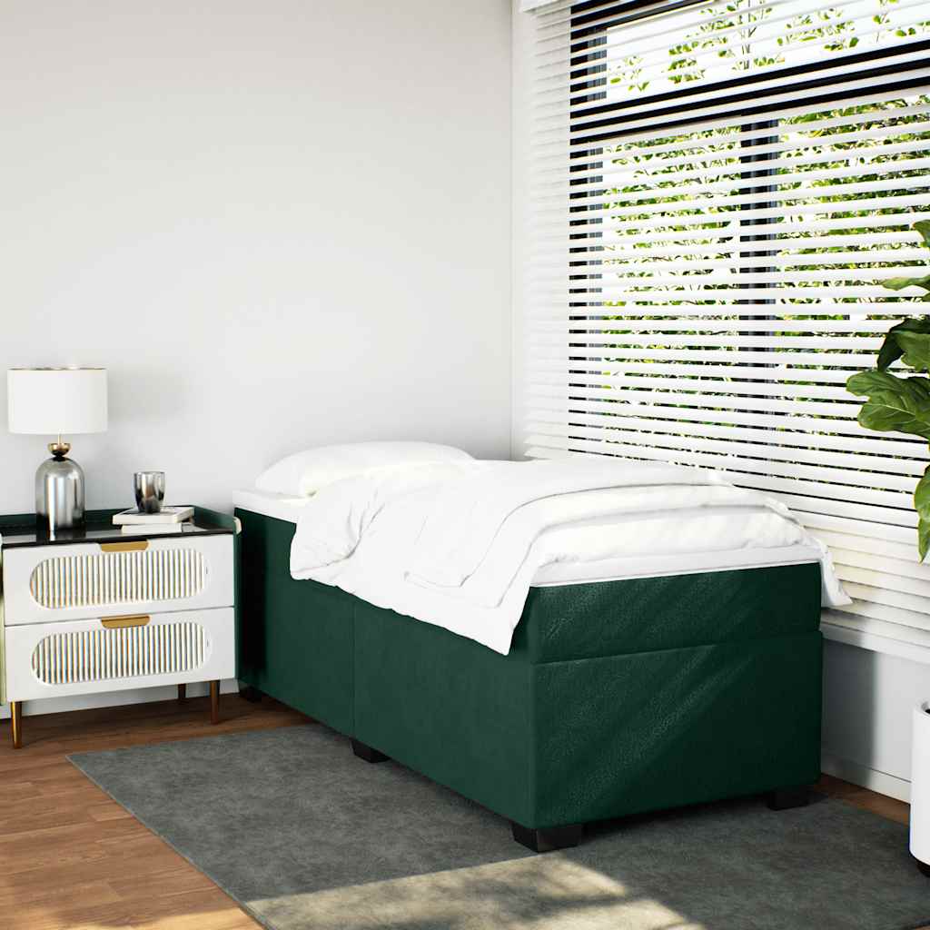 Κρεβάτι Boxspring με Στρώμα Σκούρο Πράσινο 90x190 εκ. Βελούδινο
