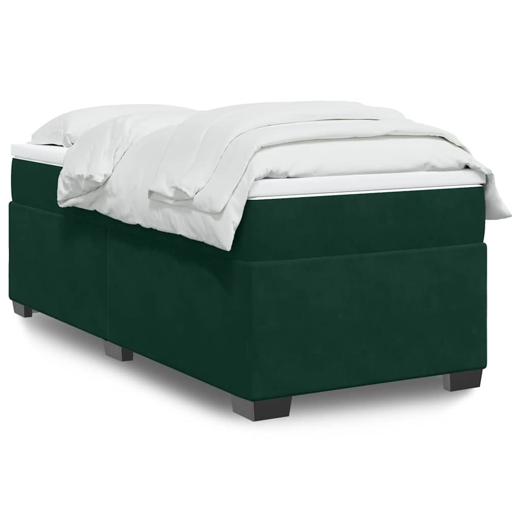 Κρεβάτι Boxspring με Στρώμα Σκούρο Πράσινο 90x190 εκ. Βελούδινο