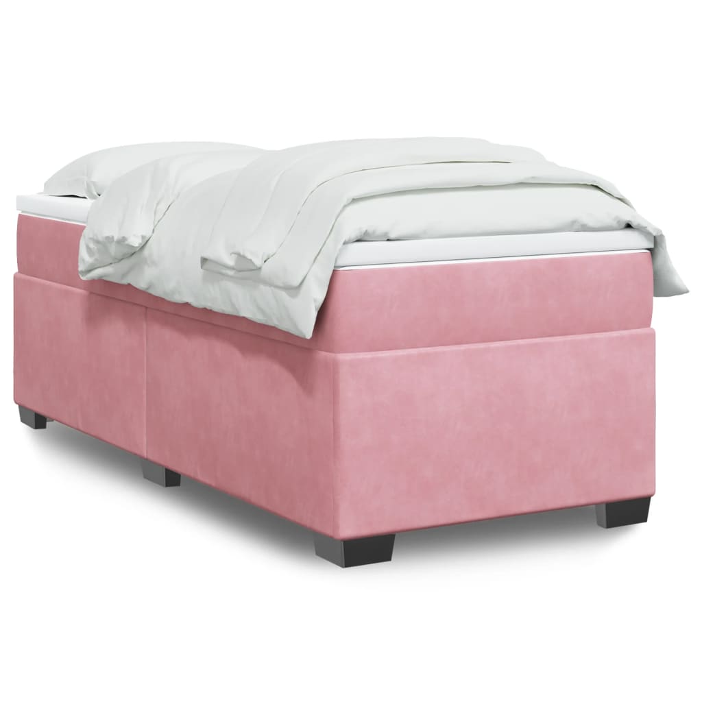Κρεβάτι Boxspring με Στρώμα Ροζ 90x190 εκ. Βελούδινο