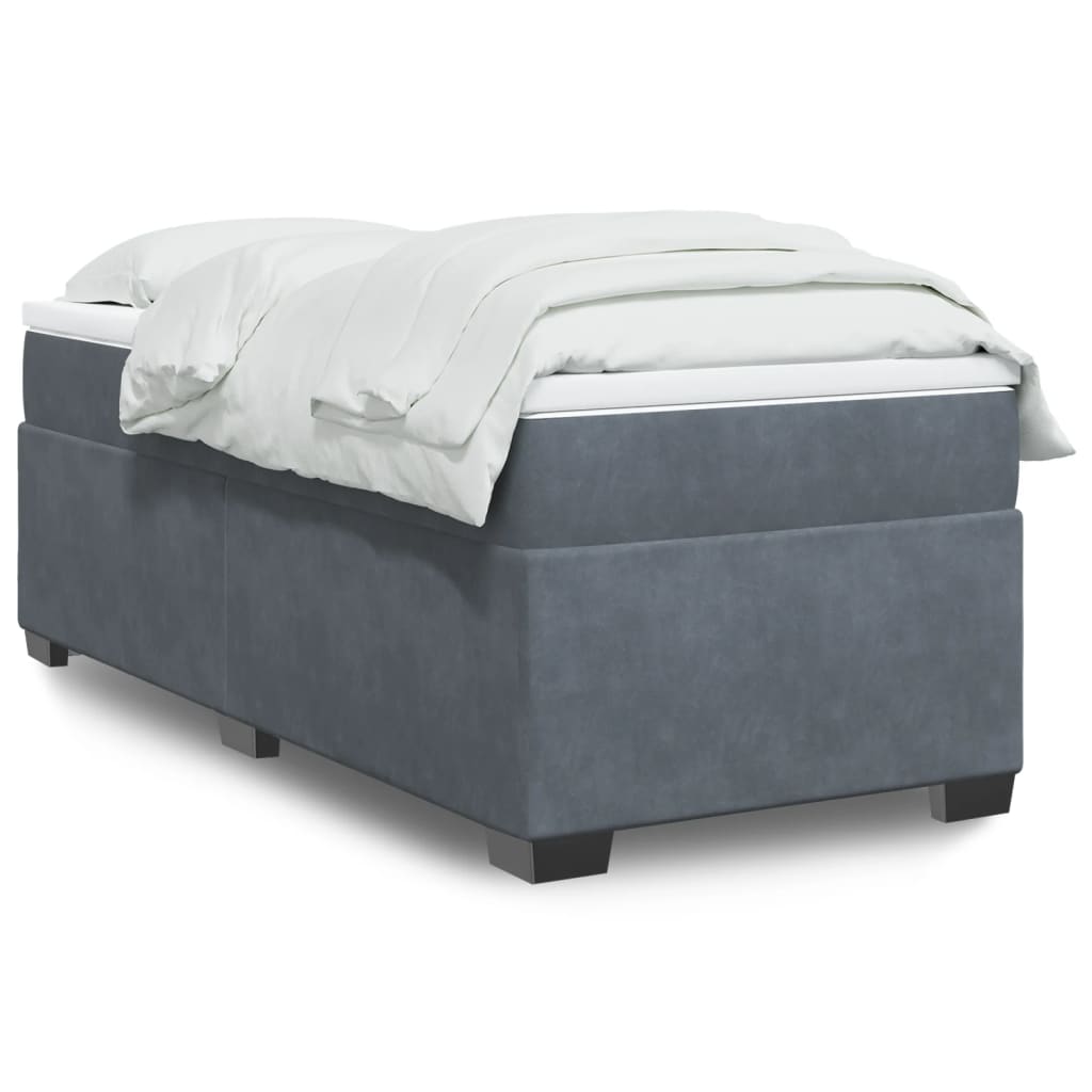Κρεβάτι Boxspring με Στρώμα Σκούρο Γκρι 90x200 εκ. Βελούδινο - Pakobazaar