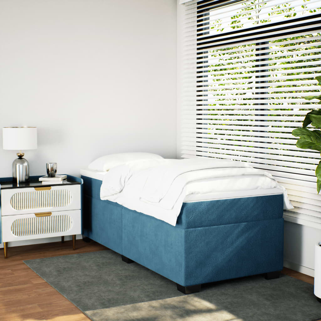 Κρεβάτι Boxspring με Στρώμα Σκούρο Μπλε 90x200 εκ. Βελούδινο - Pakobazaar