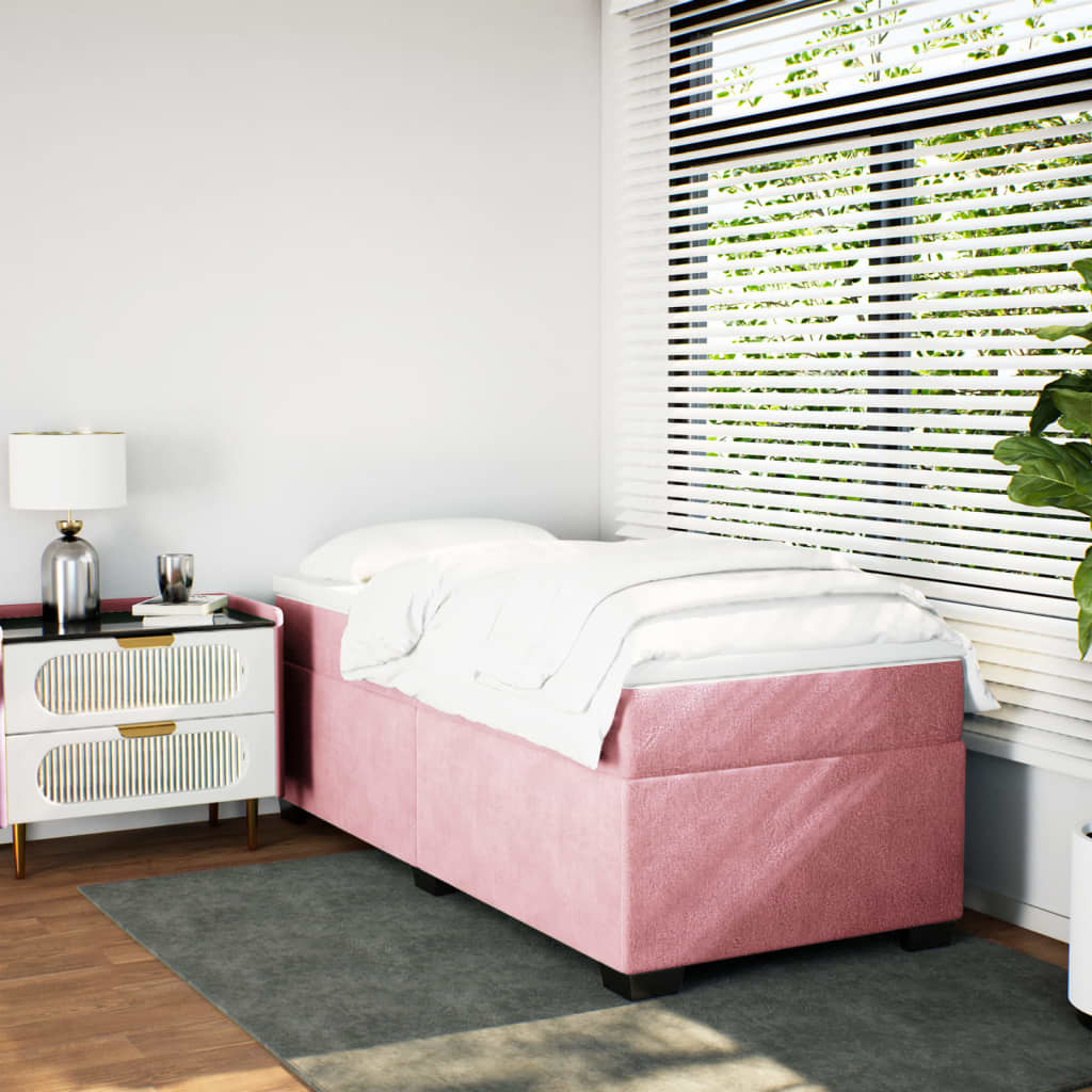 Κρεβάτι Boxspring με Στρώμα Ροζ 90x200 εκ. Βελούδινο