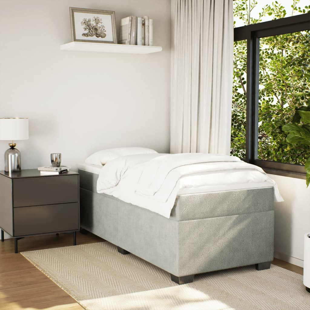 Κρεβάτι Boxspring με Στρώμα Ανοιχτό Γκρι 100x200 εκ. Βελούδινο