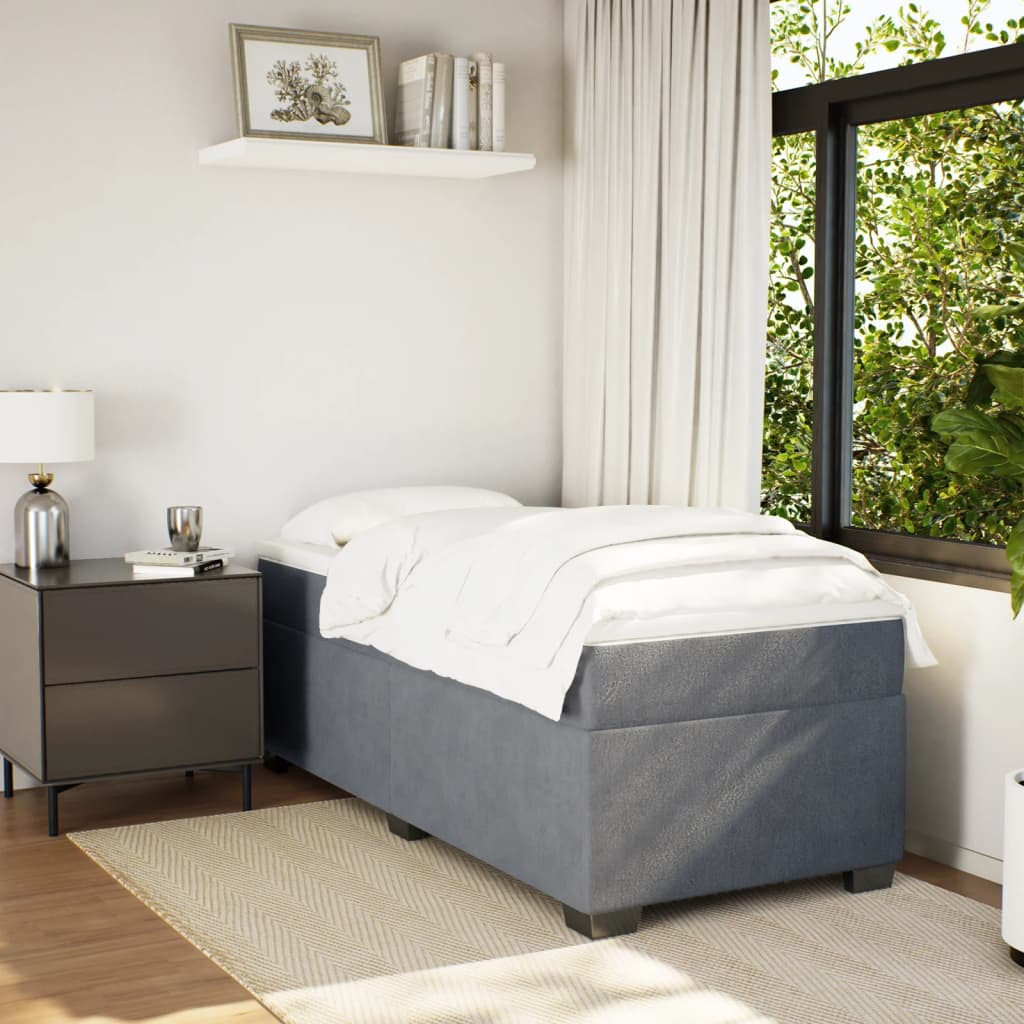 Κρεβάτι Boxspring με Στρώμα Σκούρο Γκρι 100x200 εκ. Βελούδινο