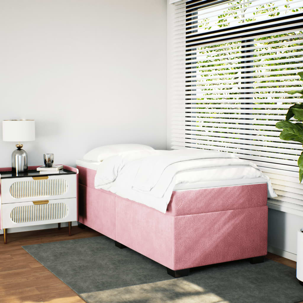 Κρεβάτι Boxspring με Στρώμα Ροζ 100x200 εκ. Βελούδινο - Pakobazaar