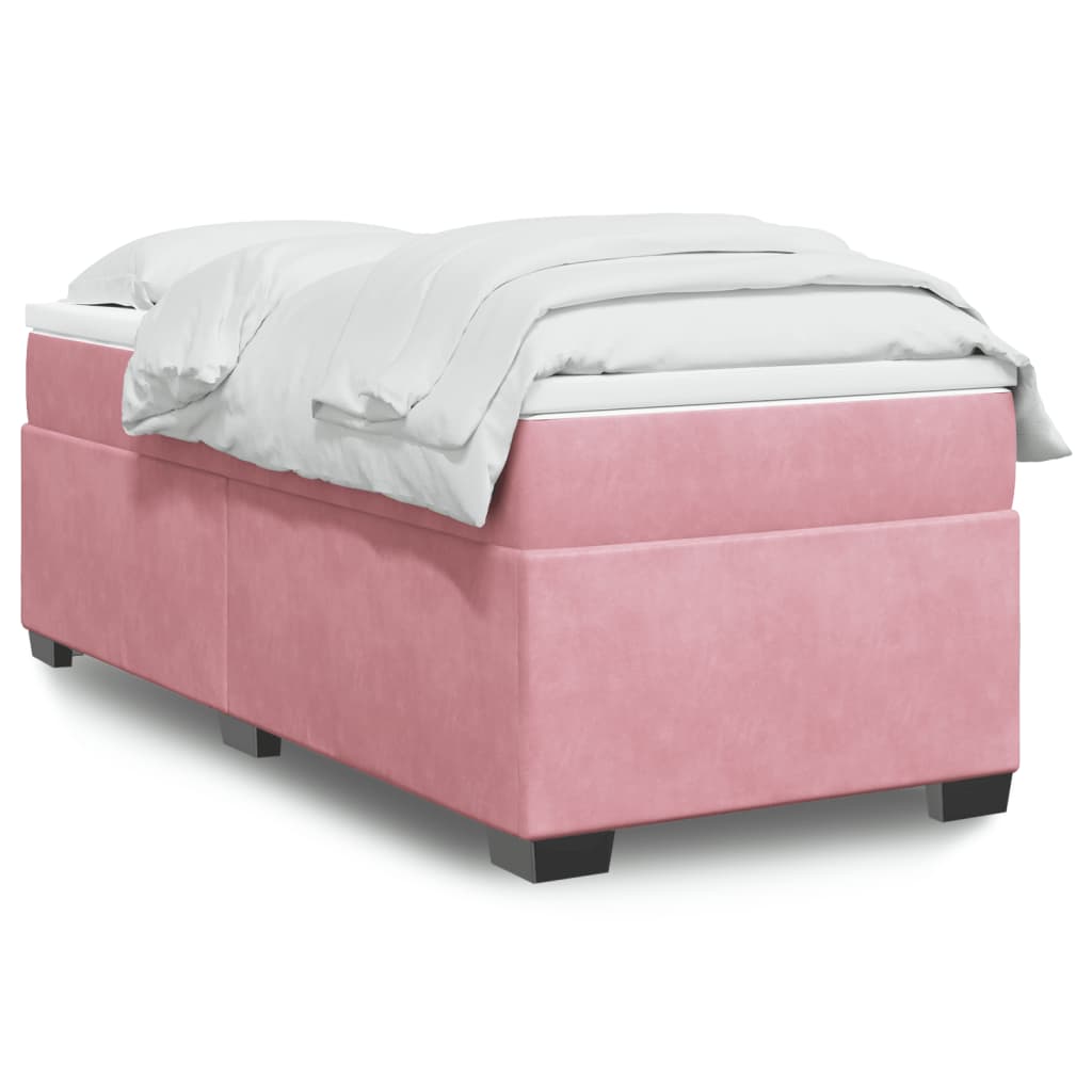 Κρεβάτι Boxspring με Στρώμα Ροζ 100x200 εκ. Βελούδινο - Pakobazaar