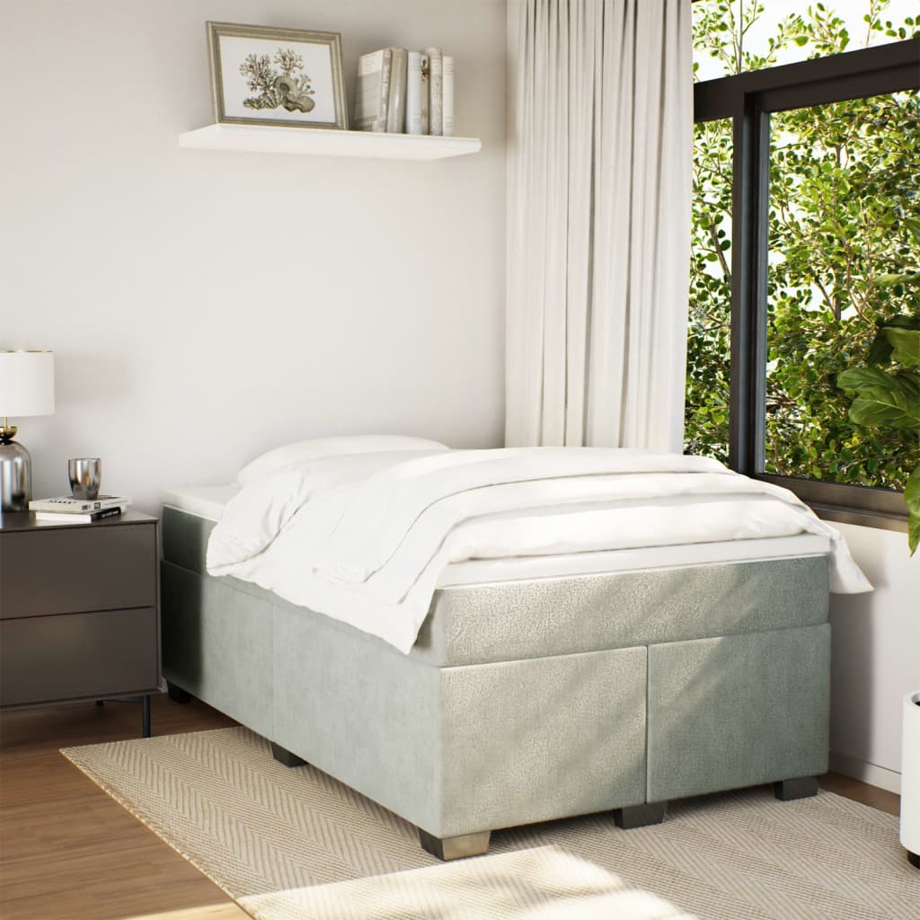 Κρεβάτι Boxspring με Στρώμα Ανοιχτό Γκρι 120x190 εκ. Βελούδινο - Pakobazaar