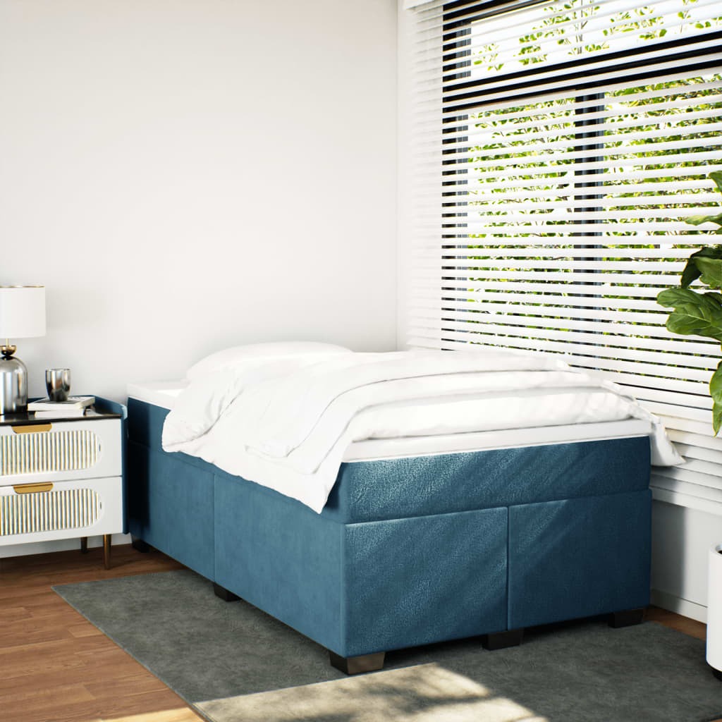 Κρεβάτι Boxspring με Στρώμα Σκούρο Μπλε 120x190 εκ. Βελούδινο