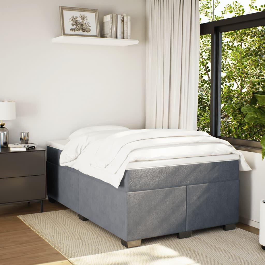 Κρεβάτι Boxspring με Στρώμα Σκούρο Γκρι 120x200 εκ. Βελούδινο - Pakobazaar