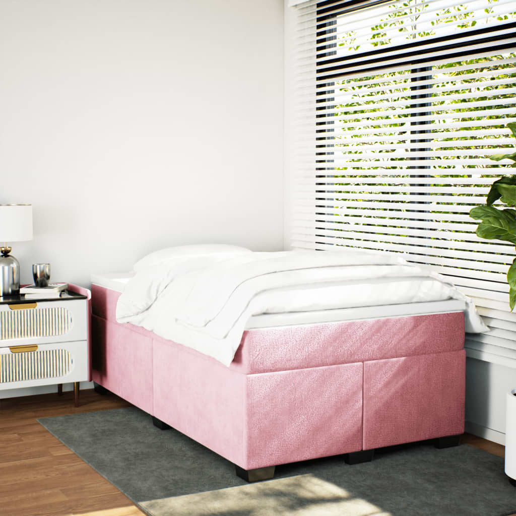 Κρεβάτι Boxspring με Στρώμα Ροζ 120x200 εκ. Βελούδινο
