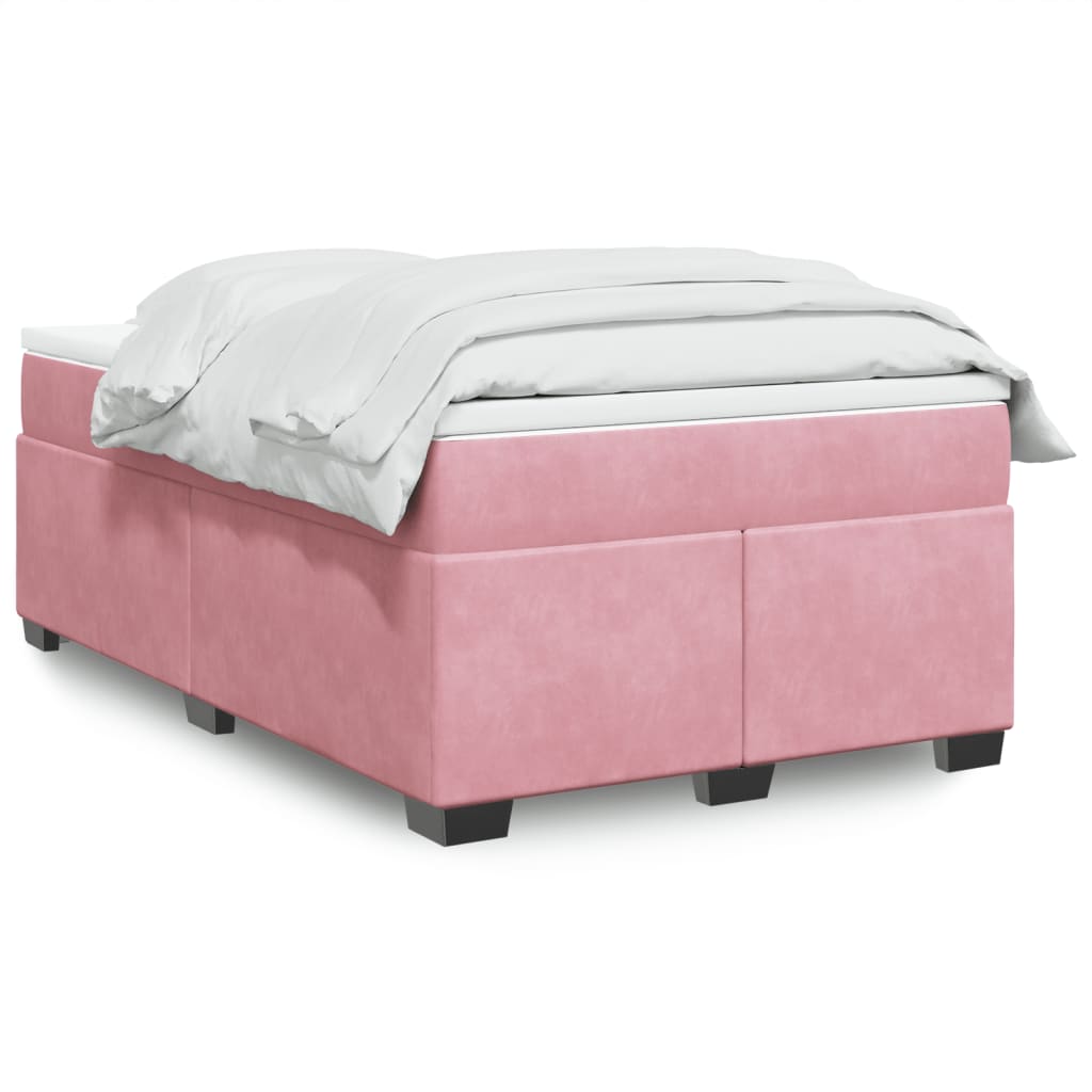 Κρεβάτι Boxspring με Στρώμα Ροζ 120x200 εκ. Βελούδινο