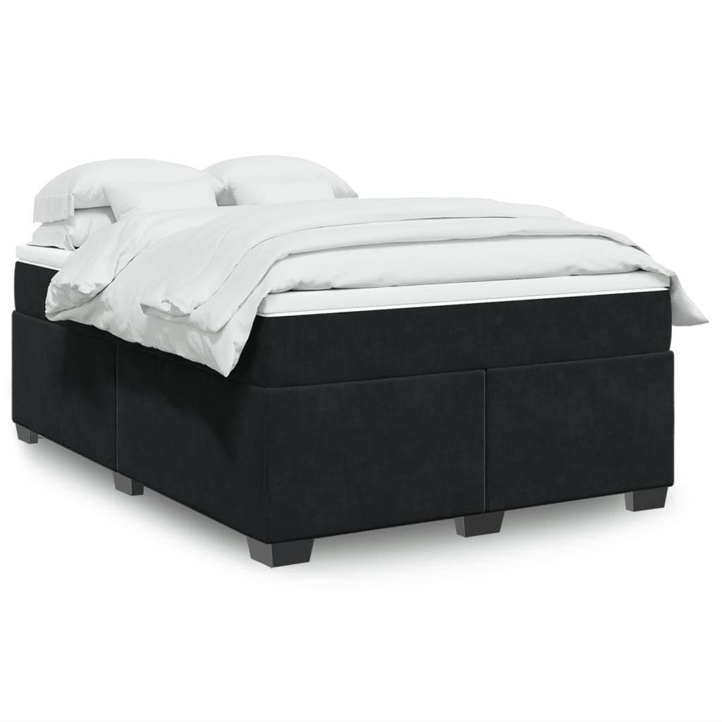Κρεβάτι Boxspring με Στρώμα Μαύρο 140x190 εκ. Βελούδινο