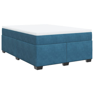 Κρεβάτι Boxspring με Στρώμα Σκούρο Μπλε 140x190 εκ. Βελούδινο