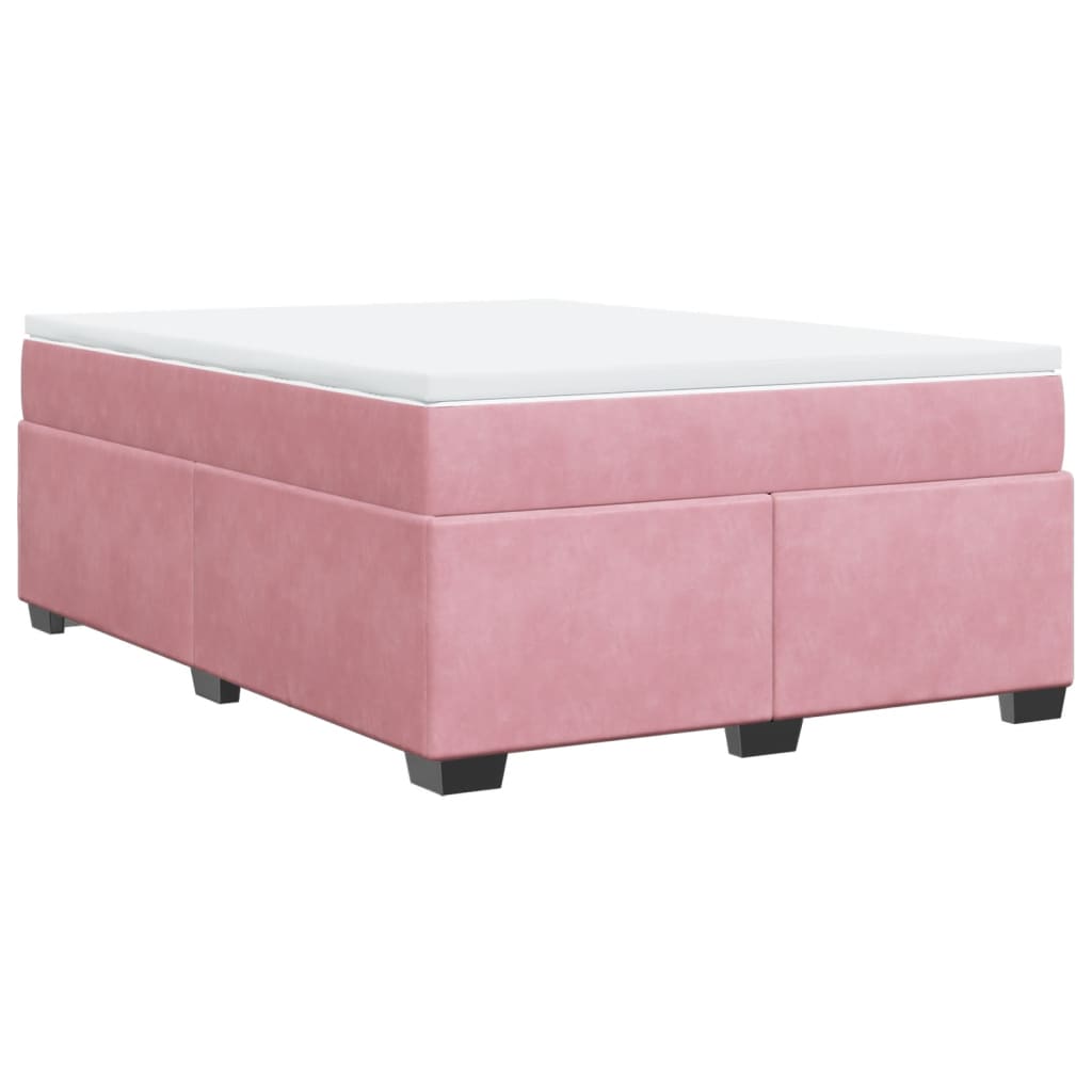 Κρεβάτι Boxspring με Στρώμα Ροζ 140x190 εκ. Βελούδινο