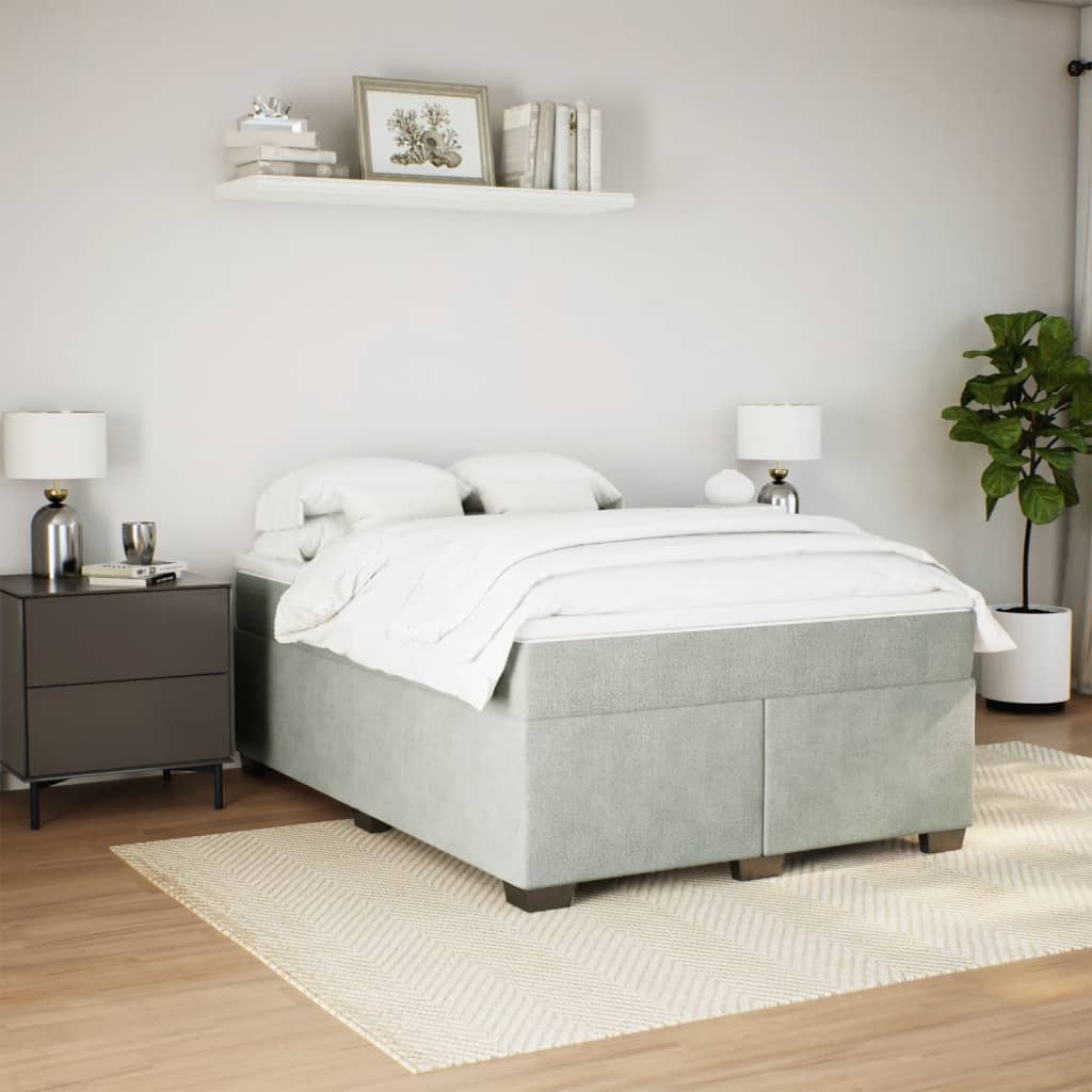 Κρεβάτι Boxspring με Στρώμα Ανοιχτό Γκρι 140x200 εκ. Βελούδινο