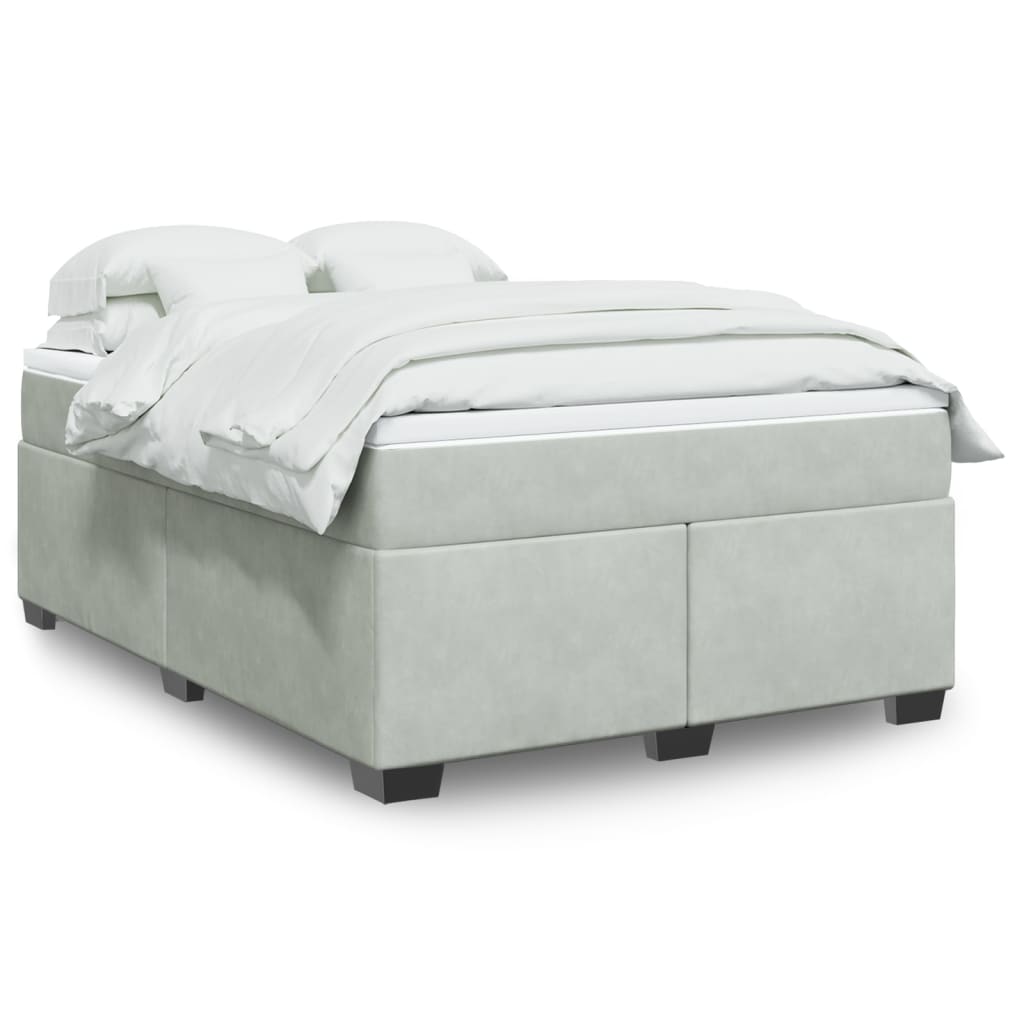 Κρεβάτι Boxspring με Στρώμα Ανοιχτό Γκρι 140x200 εκ. Βελούδινο