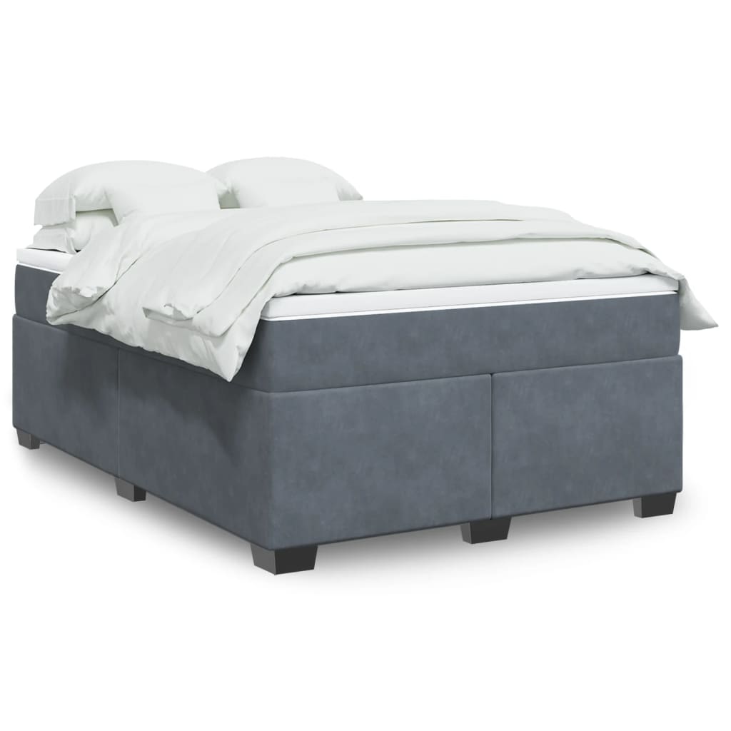 Κρεβάτι Boxspring με Στρώμα Σκούρο Γκρι 140x200 εκ. Βελούδινο