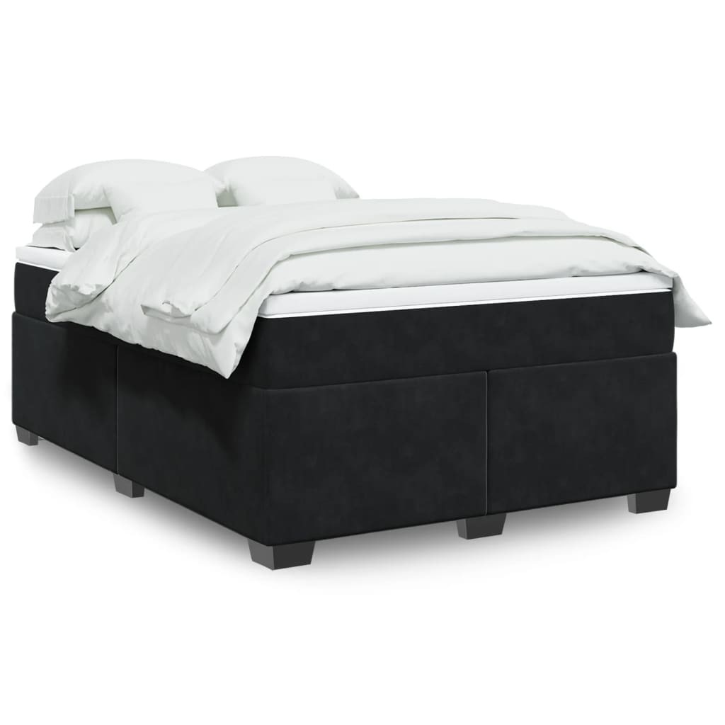 Κρεβάτι Boxspring με Στρώμα Μαύρο 140x200 εκ. Βελούδινο