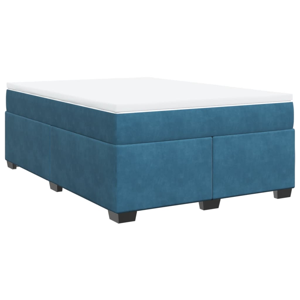 Κρεβάτι Boxspring με Στρώμα Σκούρο Μπλε 140x200 εκ. Βελούδινο