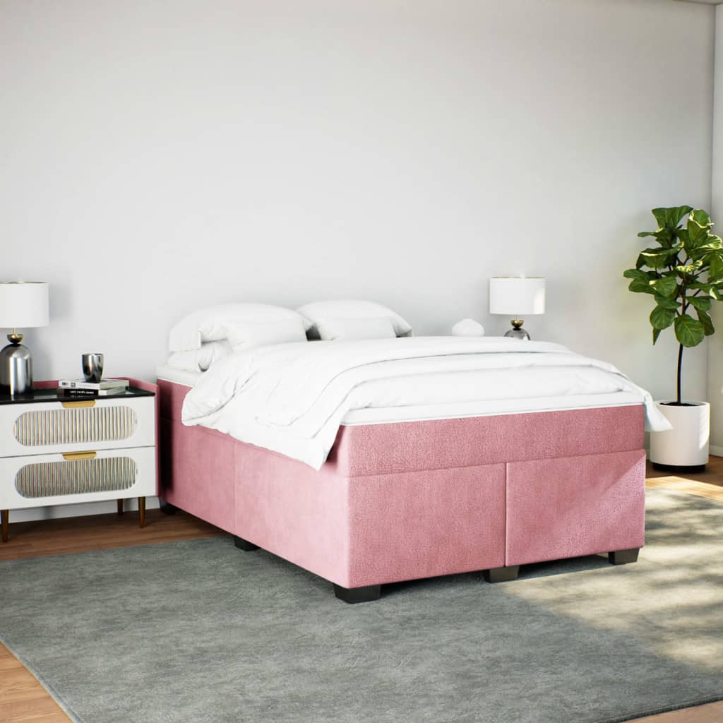 Κρεβάτι Boxspring με Στρώμα Ροζ 140x200 εκ. Βελούδινο - Pakobazaar