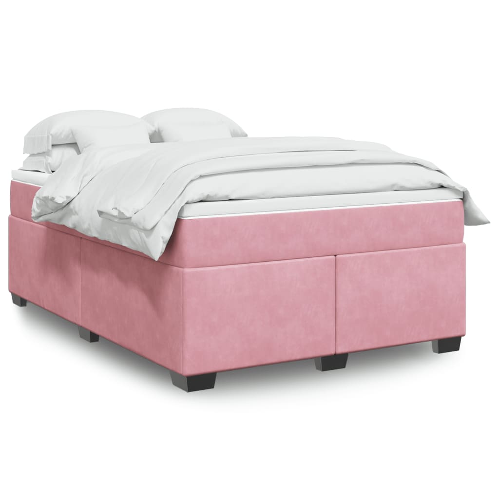 Κρεβάτι Boxspring με Στρώμα Ροζ 140x200 εκ. Βελούδινο - Pakobazaar