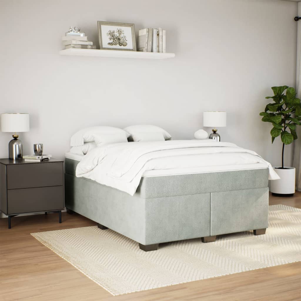 Κρεβάτι Boxspring με Στρώμα Ανοιχτό Γκρι 160x200 εκ. Βελούδινο - Pakobazaar