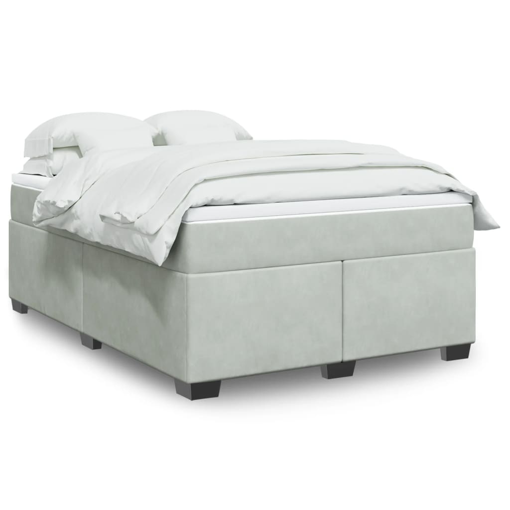 Κρεβάτι Boxspring με Στρώμα Ανοιχτό Γκρι 160x200 εκ. Βελούδινο - Pakobazaar