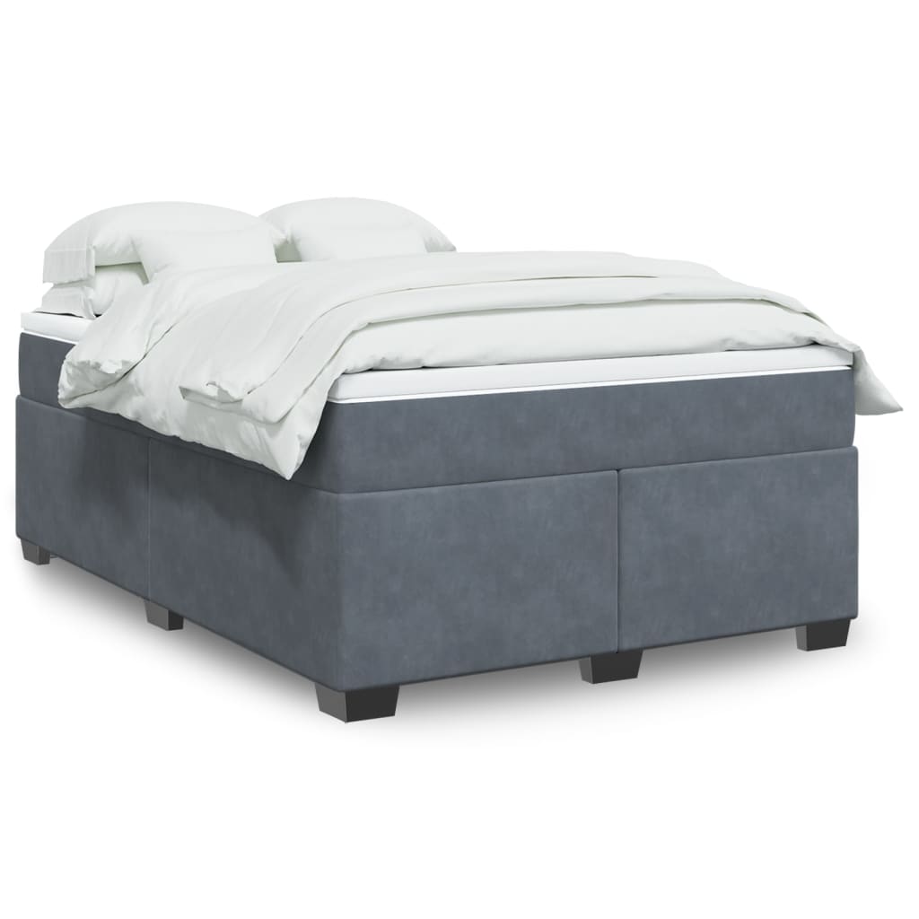Κρεβάτι Boxspring με Στρώμα Σκούρο Γκρι 160x200 εκ. Βελούδινο - Pakobazaar