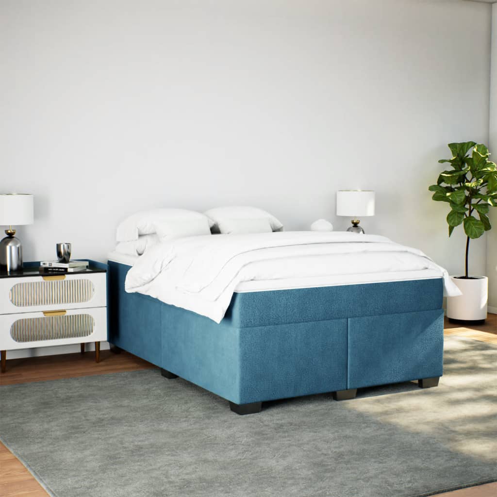 Κρεβάτι Boxspring με Στρώμα Σκούρο Μπλε 160x200 εκ. Βελούδινο - Pakobazaar