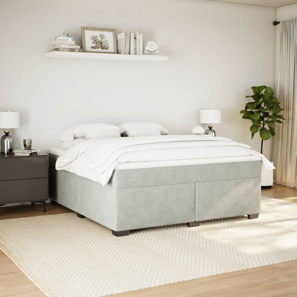 Κρεβάτι Boxspring με Στρώμα Ανοιχτό Γκρι 180x200 εκ. Βελούδινο - Pakobazaar