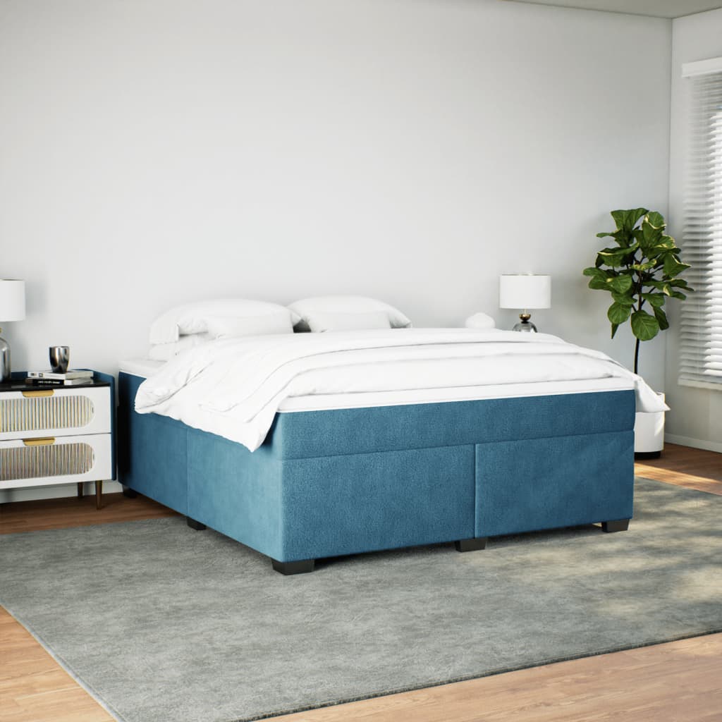 Κρεβάτι Boxspring με Στρώμα Σκούρο Μπλε 180x200 εκ. Βελούδινο