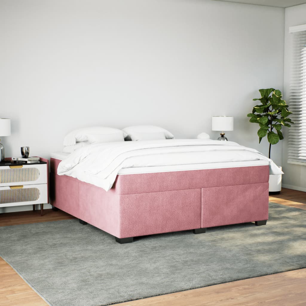 Κρεβάτι Boxspring με Στρώμα Ροζ 180x200 εκ. Βελούδινο