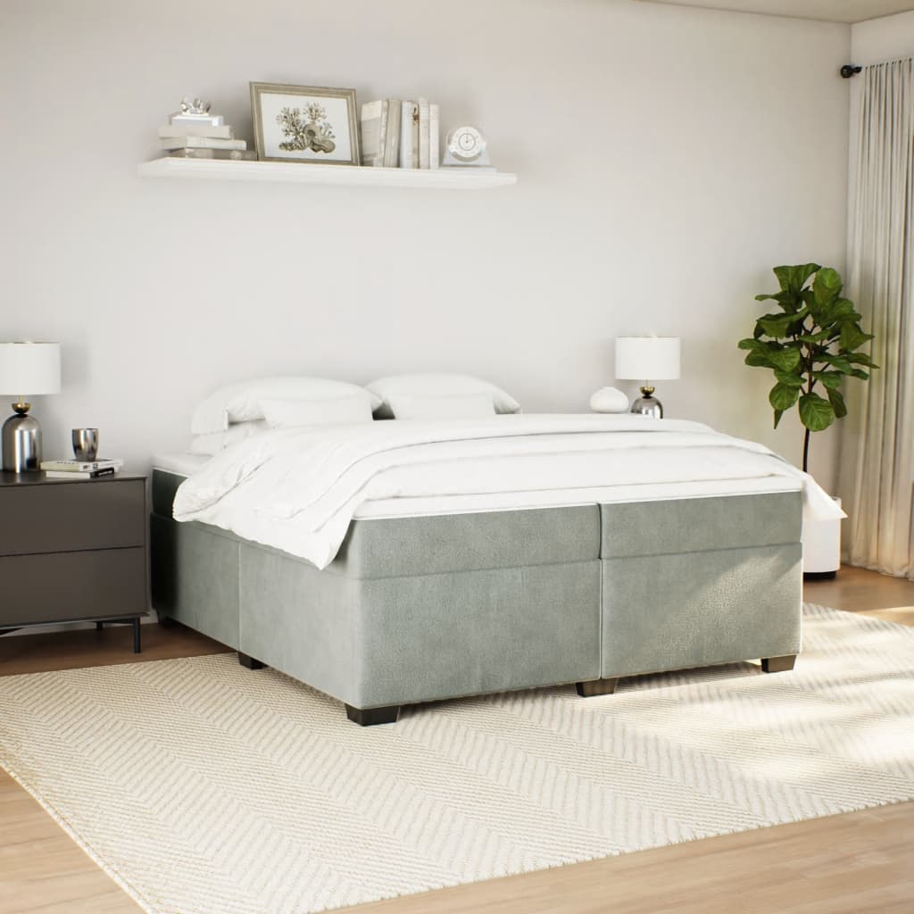 Κρεβάτι Boxspring με Στρώμα Ανοιχτό Γκρι 200x200 εκ. Βελούδινο