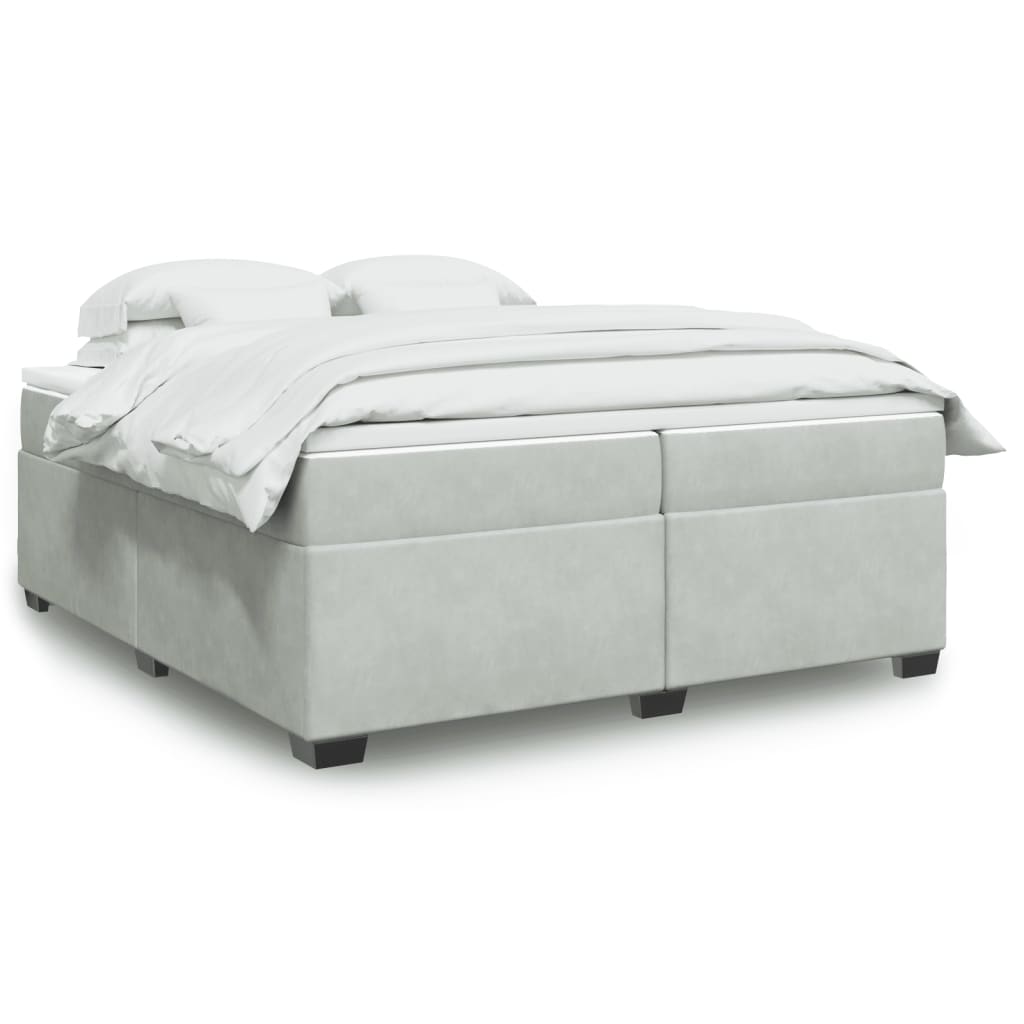 Κρεβάτι Boxspring με Στρώμα Ανοιχτό Γκρι 200x200 εκ. Βελούδινο