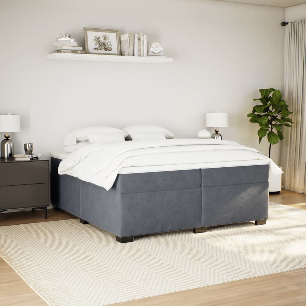 Κρεβάτι Boxspring με Στρώμα Σκούρο Γκρι 200x200 εκ. Βελούδινο