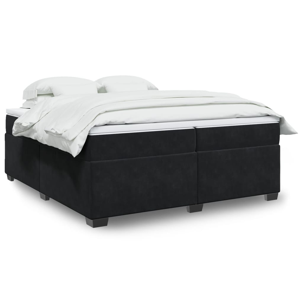 Κρεβάτι Boxspring με Στρώμα Μαύρο 200x200 εκ. Βελούδινο