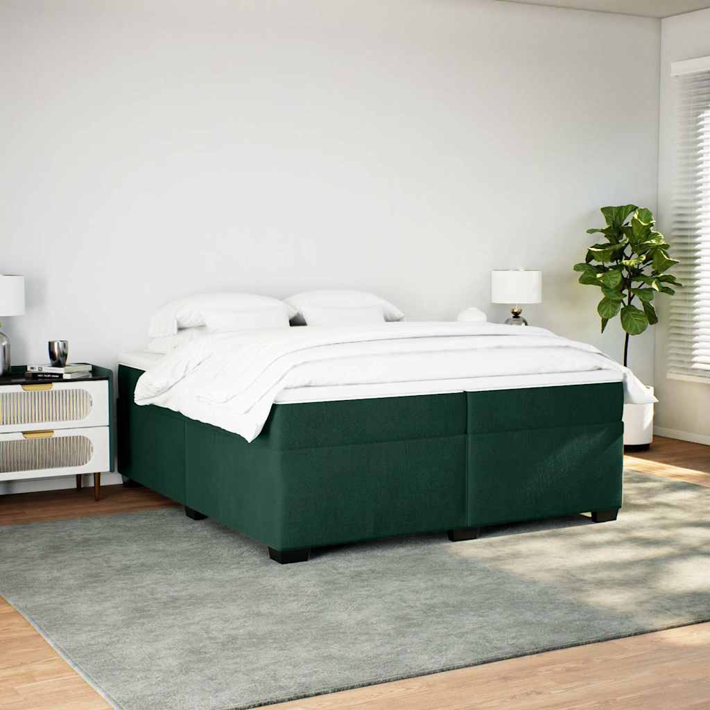 Κρεβάτι Boxspring με Στρώμα Σκούρο Πράσινο 200x200εκ. Βελούδινο