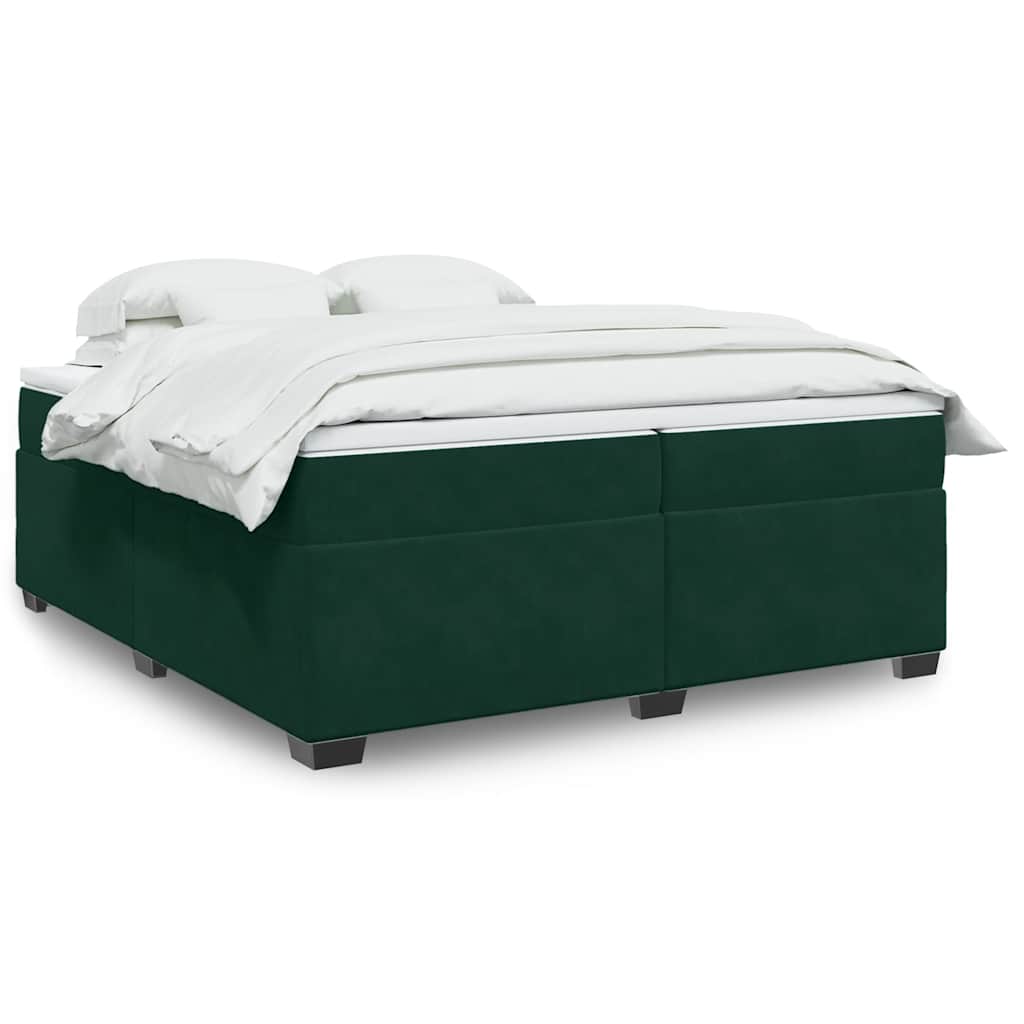 Κρεβάτι Boxspring με Στρώμα Σκούρο Πράσινο 200x200εκ. Βελούδινο