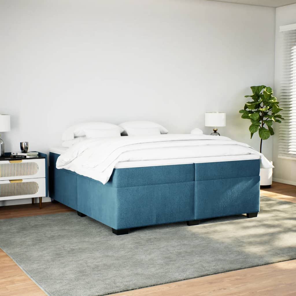 Κρεβάτι Boxspring με Στρώμα Σκούρο Μπλε 200x200 εκ. Βελούδινο