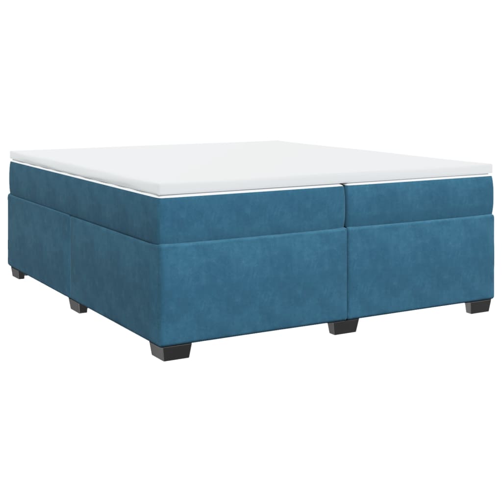 Κρεβάτι Boxspring με Στρώμα Σκούρο Μπλε 200x200 εκ. Βελούδινο