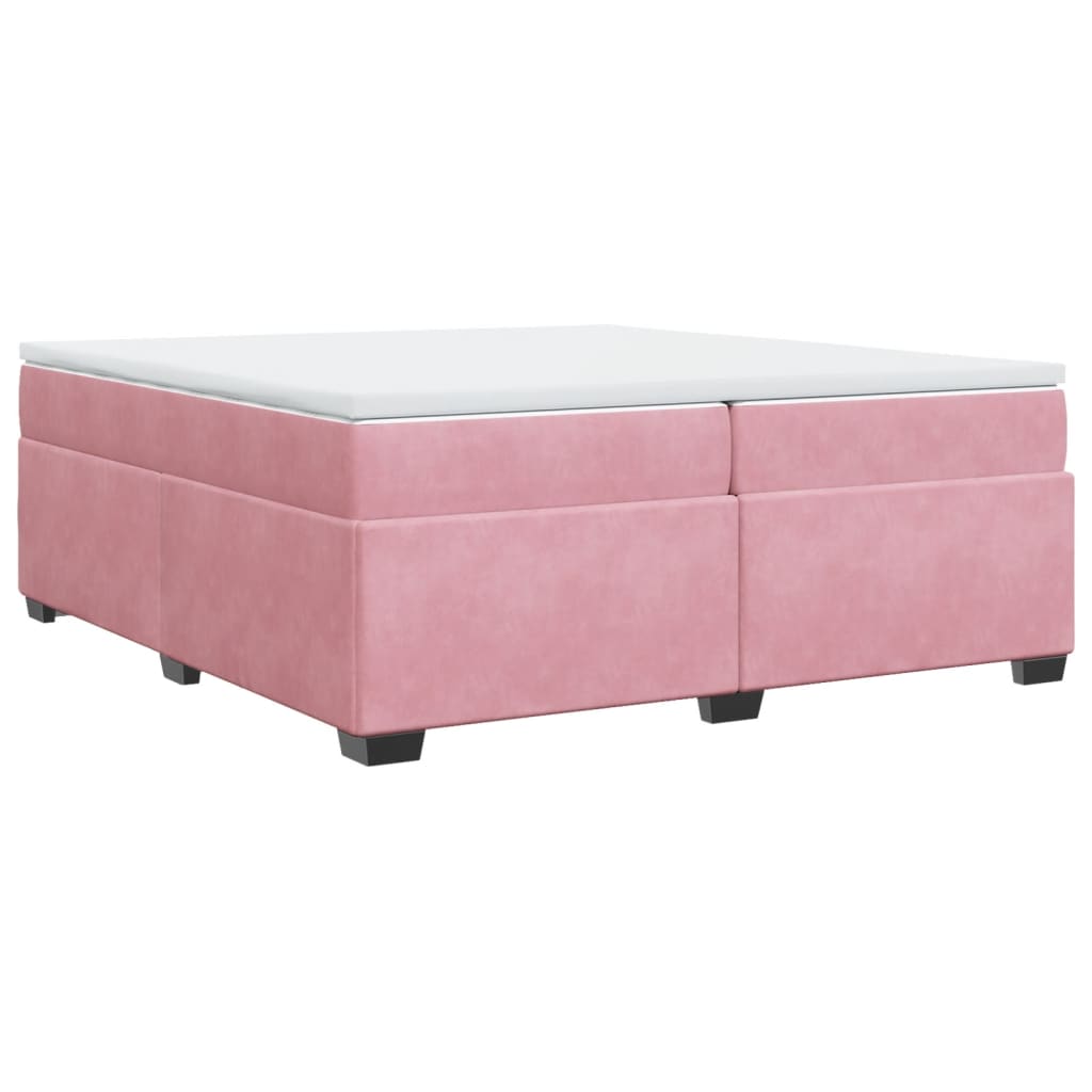 Κρεβάτι Boxspring με Στρώμα Ροζ 200x200 εκ. Βελούδινο - Pakobazaar