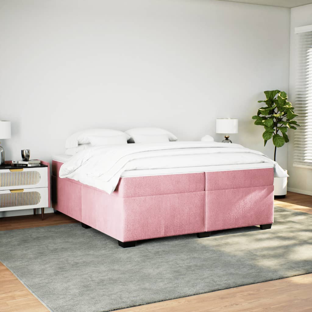 Κρεβάτι Boxspring με Στρώμα Ροζ 200x200 εκ. Βελούδινο - Pakobazaar