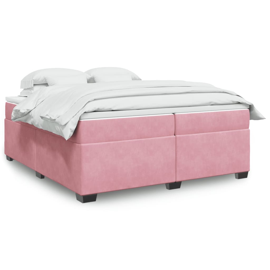 Κρεβάτι Boxspring με Στρώμα Ροζ 200x200 εκ. Βελούδινο - Pakobazaar