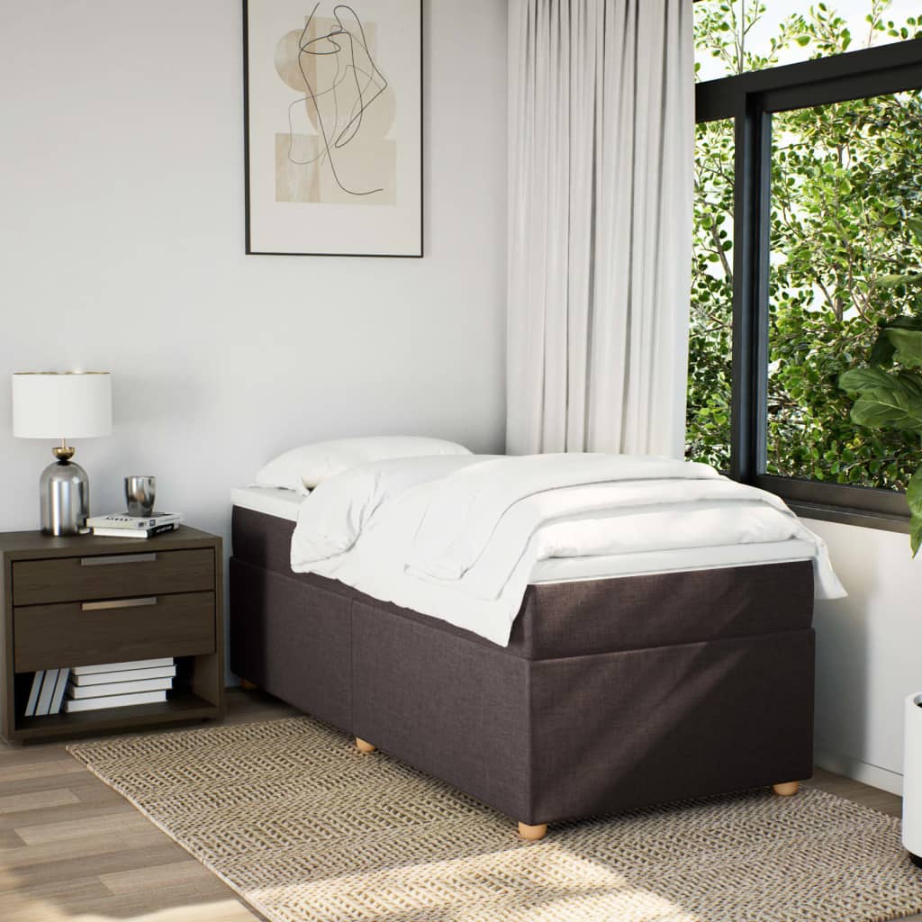 Κρεβάτι Boxspring με Στρώμα Σκούρο Καφέ 80x200 εκ. Υφασμάτινο - Pakobazaar